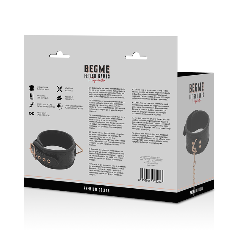 BEGME - ZWARTE EDITIE PREMIUM VEGAN LEREN HALSBAND MET NEOPREEN VOERING