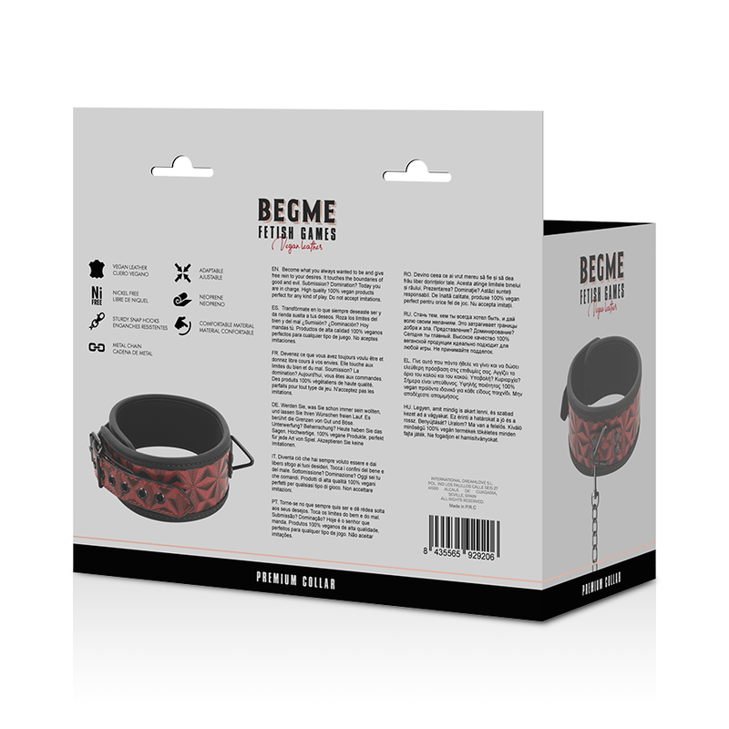 BEGME - RODE EDITIE PREMIUM HALSBAND VAN VEGAAN LEER MET NEOPREEN VOERING