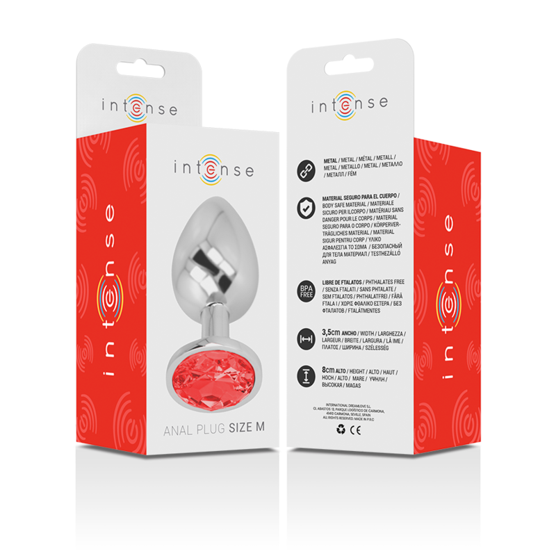 INTENSE - METALEN ANAALPLUG MET RODE KRISTAL MAAT M
