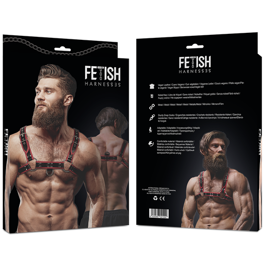 FETISH SUBMISSIVE HOUDING - HEREN ECO-LEDEREN BORSTHARNAS ZWART/ROOD