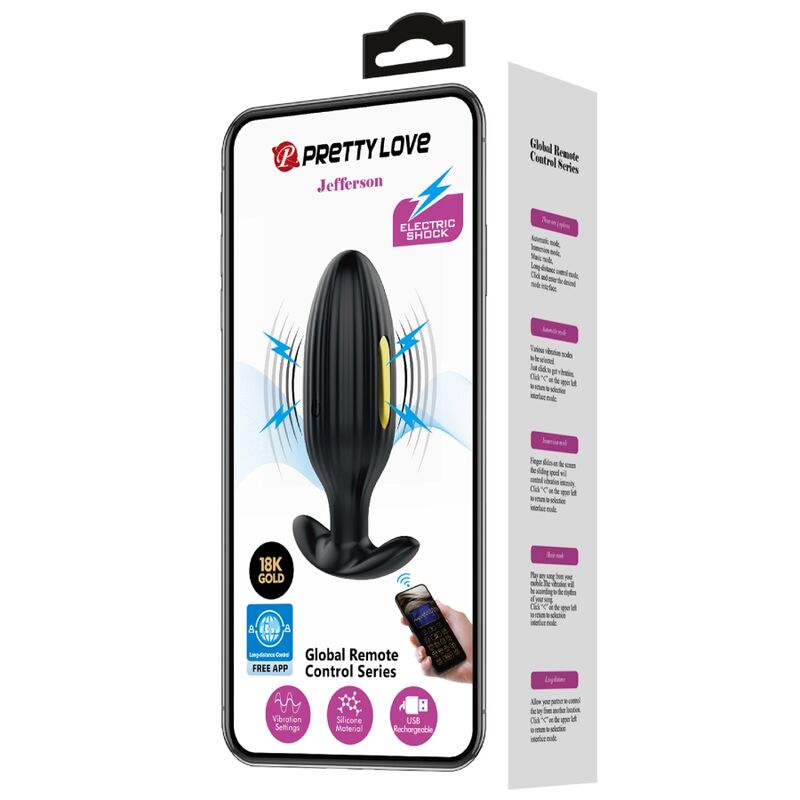 PRETTY LOVE - JEFFERSON ANALE PLUG ZWART MET APP-BEDIENING