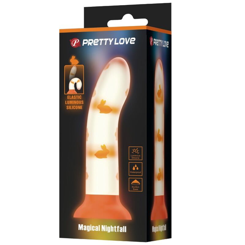 PRETTY LOVE - MAGICAL NIGHTFALL DILDO ZONDER TRILLINGEN LICHTGEVENDE ORANJE