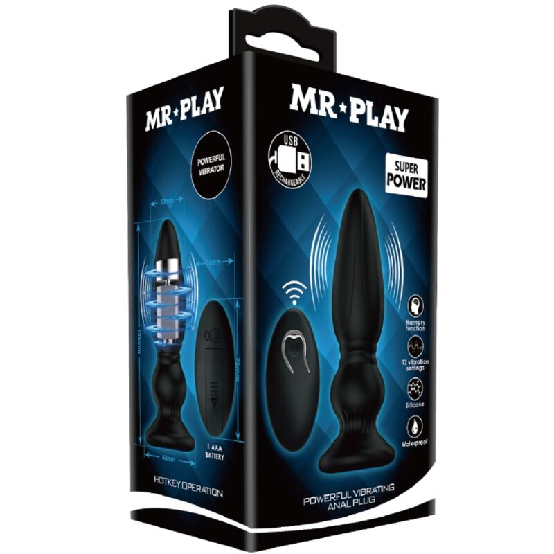 MR PLAY - KRACHTIGE VIBRATOR AFSTANDSBEDIENING ANALE PLUG ZWART