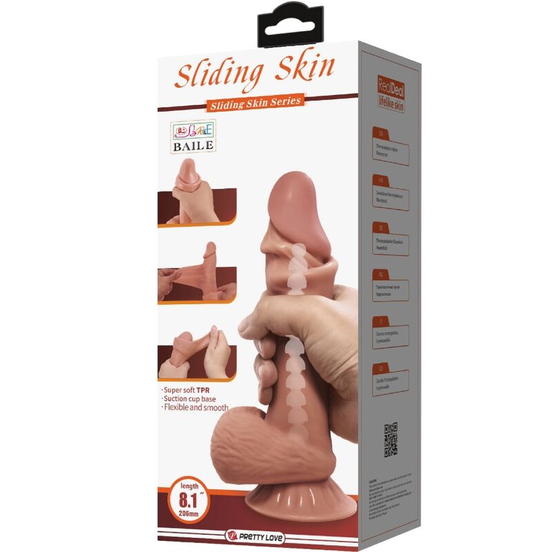 PRETTY LOVE - SLIDING SKIN SERIES REALISTISCHE DILDO MET VERSCHUIVENDE BRUINE HUID ZUIGNAP 19,4 CM