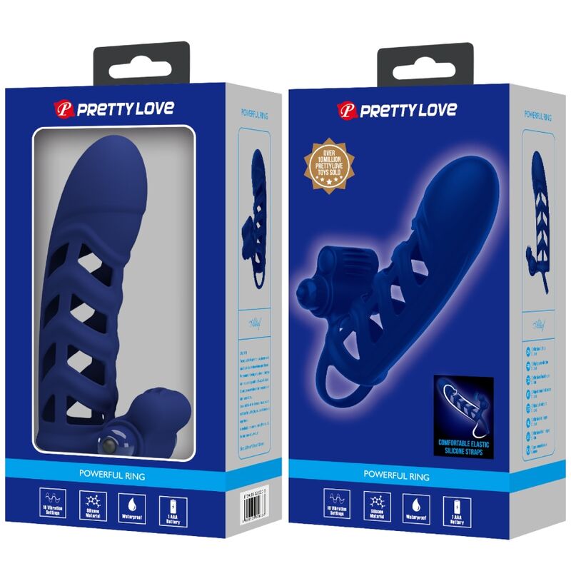 PRETTY LOVE - ALTAF VIBRATORRING MET SILICONEN OMHULSEL BLAUW