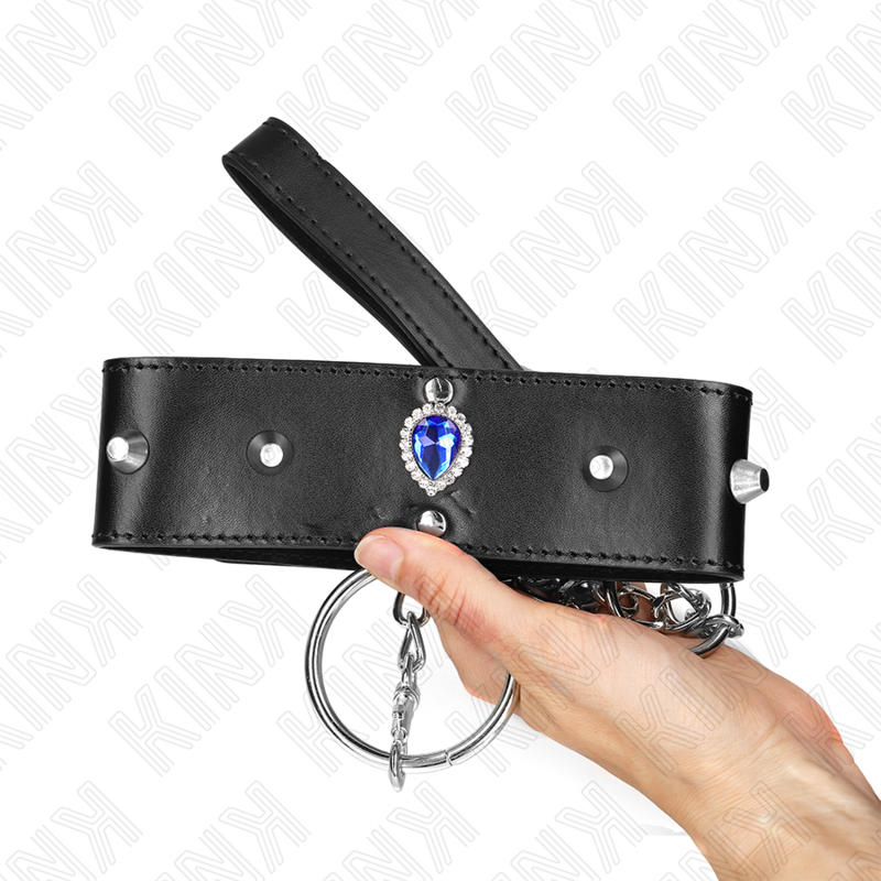KINK - KETTING 65 CM MET BANDJE MET BLAUWE DIAMANTJES VERSTELBAAR 36-43 CM X 5 CM