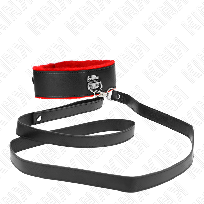 KINK - HALSBAND MET RIEM 116 CM MET RODE LEREN BAND VERSTELBAAR 40-48 CM X 6 CM