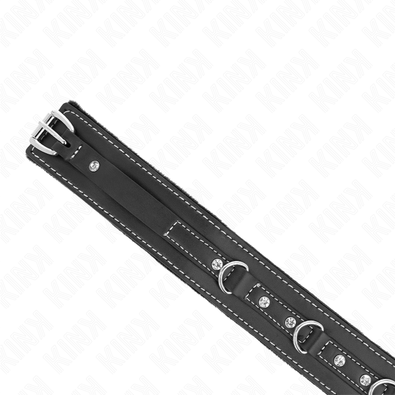 KINK - PVC LEREN HALSBAND MET RIEM 105 CM STRASS NIET 41,5 X 4 CM