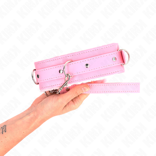 KINK - HALSBAND MET RIEM 65 CM MET BEPERKINGEN ROZE 36-42 CM X 5,5 CM