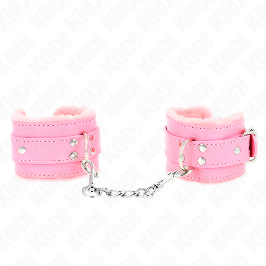KINK - HARIGE HANDBOEIEN ROZE MET ROZE BAND VERSTELBAAR 17-29 CM X 6 CM