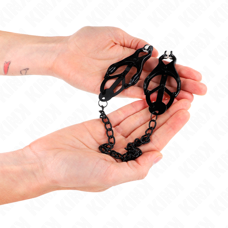 KINK - JAPANSE KLAVERTEPELKLEMMEN MET KETTING ZWART 30 CM
