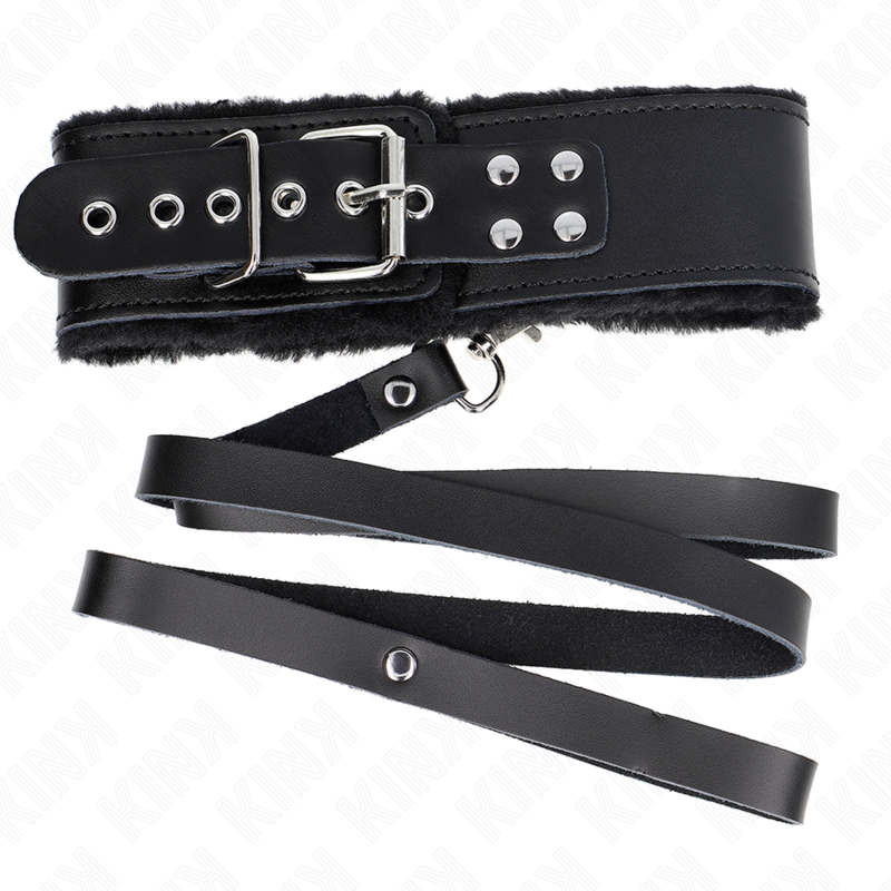 KINK - KETTING MET RIEM 116 CM MET ZWART LEREN BAND VERSTELBAAR 40-48 CM X 6 CM