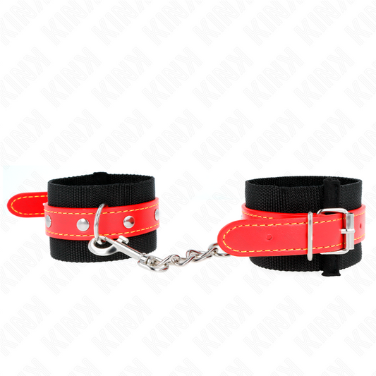 KINK - NYLON POLSBANDEN ZWART MET KUNSTLEDER ROOD VERSTELBAAR 19-24 CM X 5.5 CM