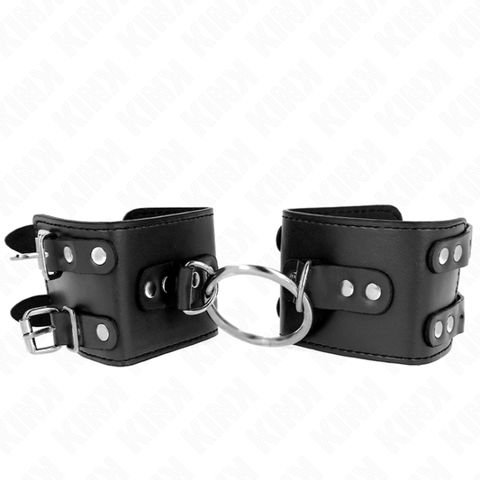 KINK - VASTE POLSBANDEN MET RING EN STUDS VERSTELBAAR ZWART 17-22 CM X 6.5 CM