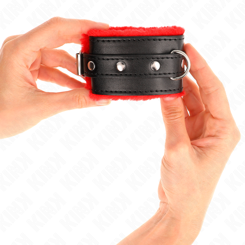 KINK - PREMIUM MET BONT GEVOERDE POLSBANDEN ROOD MET ZWARTE RIEM VERSTELBAAR 17-29 CM X 6 CM