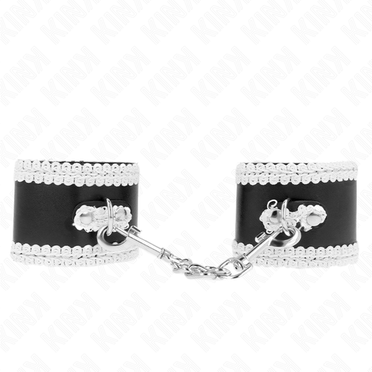 KINK - ZWARTE POLSBANDEN MET WIT DECORATIEF KANT VERSTELBAAR 20-23 CM X 5,5 CM