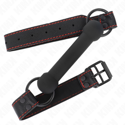 KINK - BONE GAG MET KUNSTLEDEREN RIEM ZWART VERSTELBAAR 41-57 CM