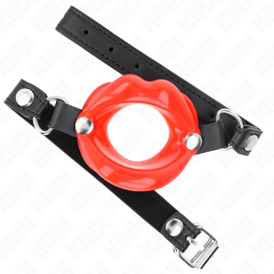 KINK - LIP 8 CM GAG MET RODE KUNSTLEDEREN BAND 63 x 2 CM VERSTELBAAR 39-58 CM