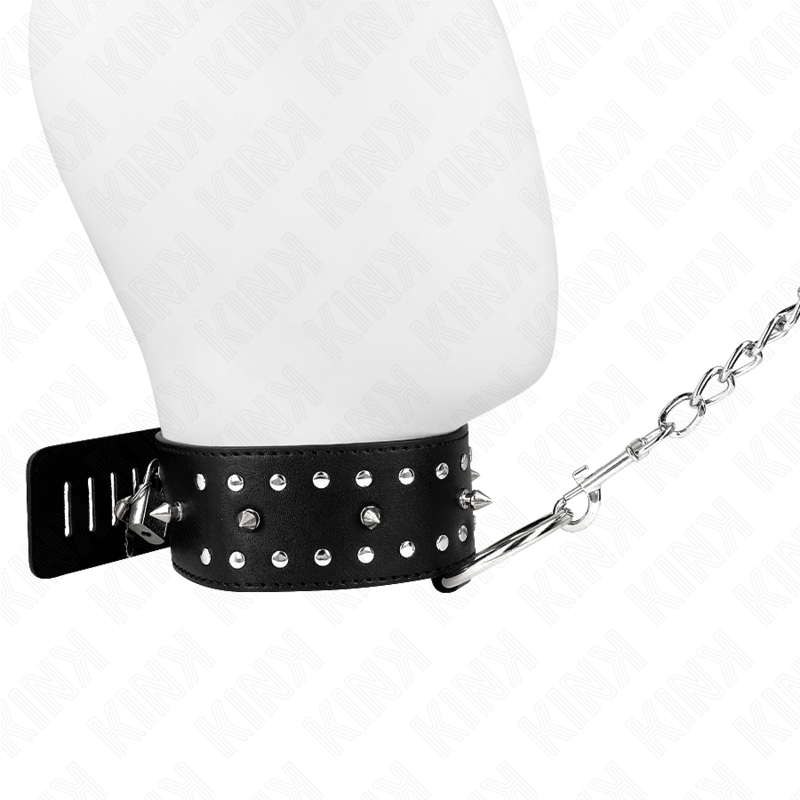 KINK - HALSBAND MET RIEM 65 CM MET ZILVEREN STUDS MODEL 1 VERSTELBAAR 36-43 CM X 5 CM
