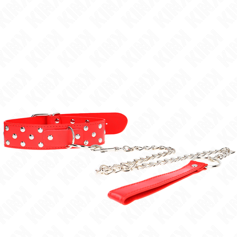 KINK - RING RIVET BANDKETTING MET RIEM 65 CM ROOD VERSTELBAAR 36-50 CM X 3,8 CM