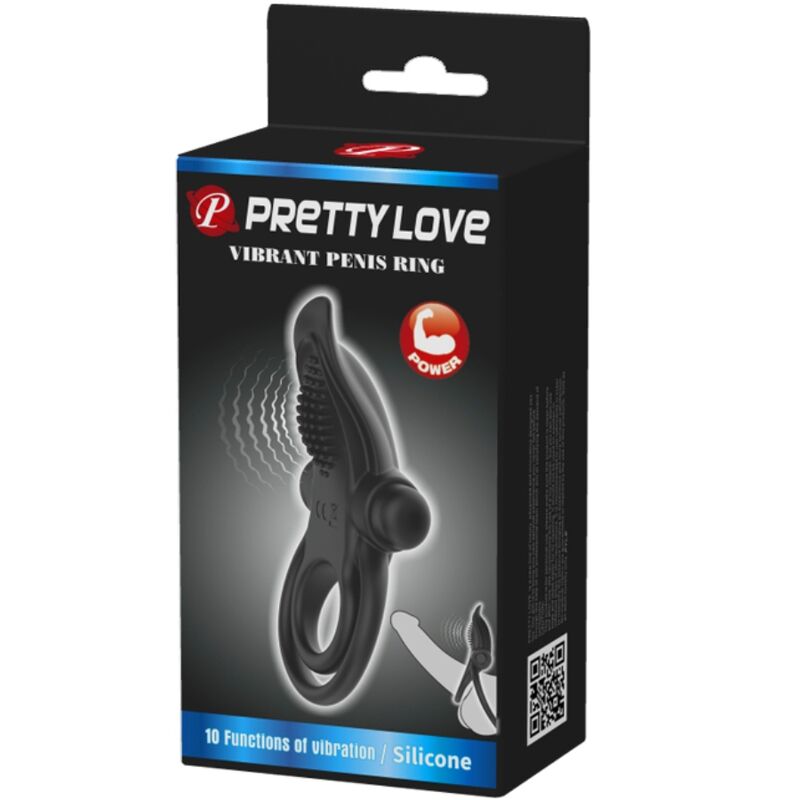 PRETTY LOVE - DUBBELE TRILLINGSRING + CLITORISSTIMULATOR 10 TRILLINGEN ZWART