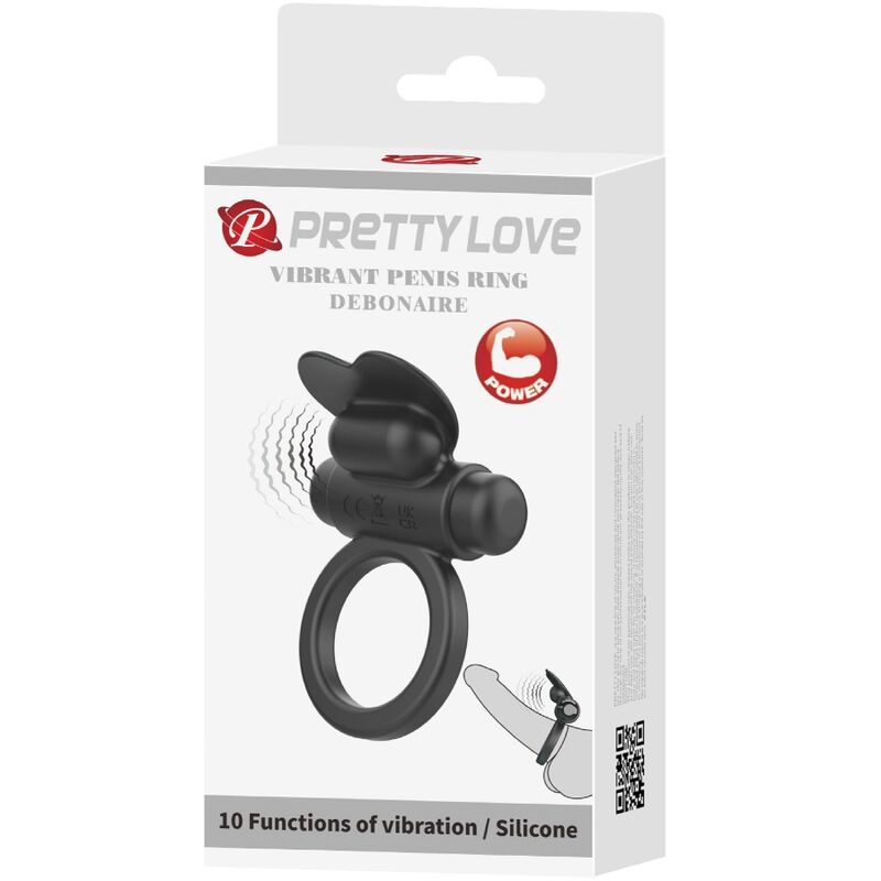 PRETTY LOVE - DEBONAIRE VIBRERENDE PENISRING MET CLITORISSTIMULATOR 10 TRILLINGEN ZWART