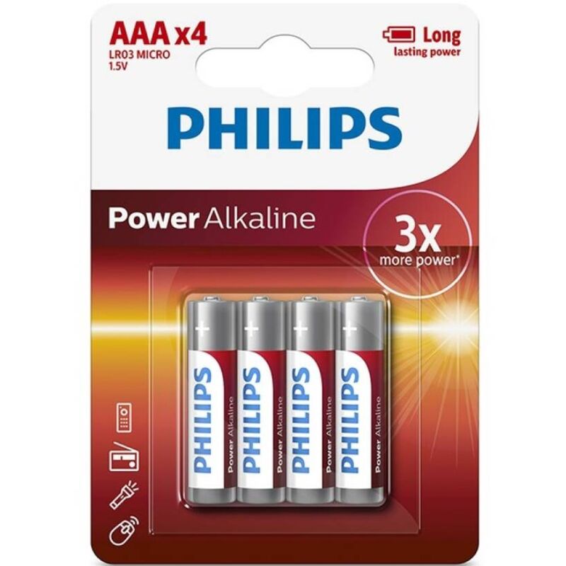 PHILIPS - POWER ALKALINE AAA BATTERIJ LR03 BLISTER*4