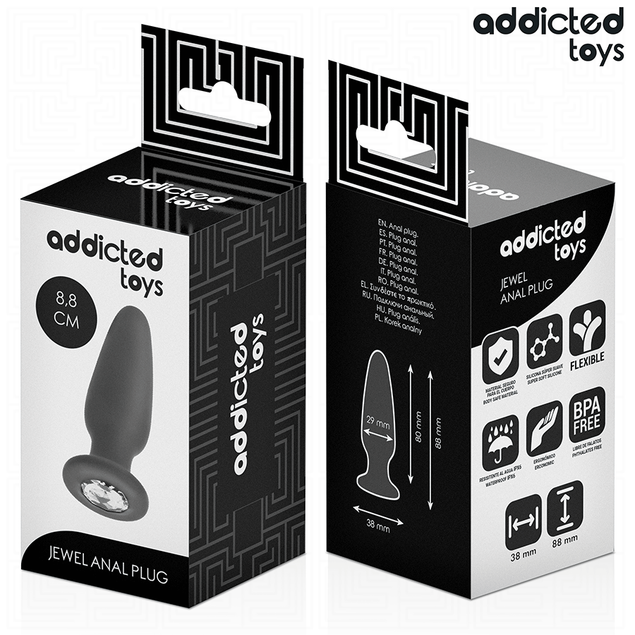ADDICTED TOYS - BUTTPLUG MET JUWEEL SILICONE MAAT S 8.8 CM