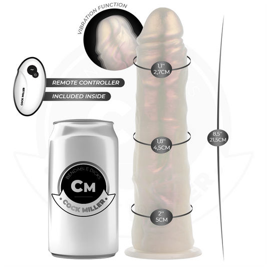 COCK MILLER - DILDO MET ZUIGNAP, LICHTEN EN TRILLINGEN MET AFSTANDSBEDIENING WIT 21,5 CM