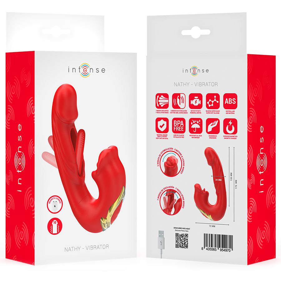 INTENSE - NATHY DUBBELE VIBRATOR MET MULTIFUNCTIONELE STIMULERENDE MOND ROOD