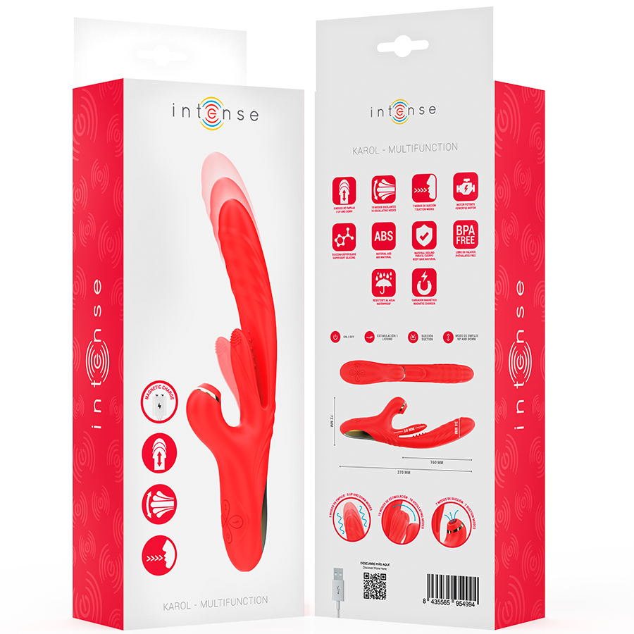 INTENSE - KAROL MULTIFUNCTIONELE VIBRATOR STOTEN & STIMULATIE & STIMULERENDE GOLVEN ROOD