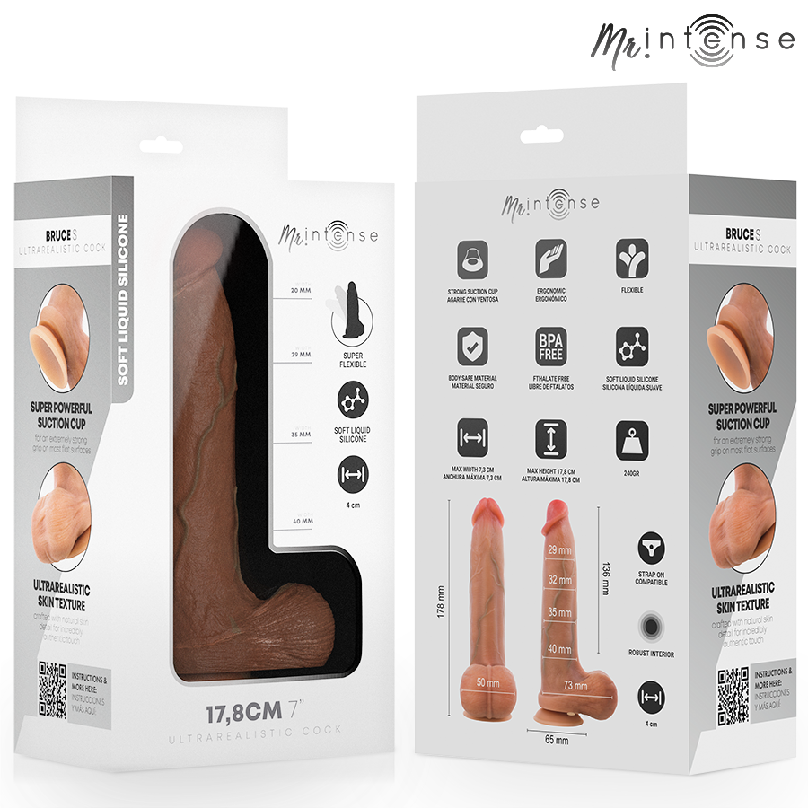 MR INTENSE - BRUCE S SILICONEN DILDO MET TESTIKELS 17,8 CM -Ø- 4 CM