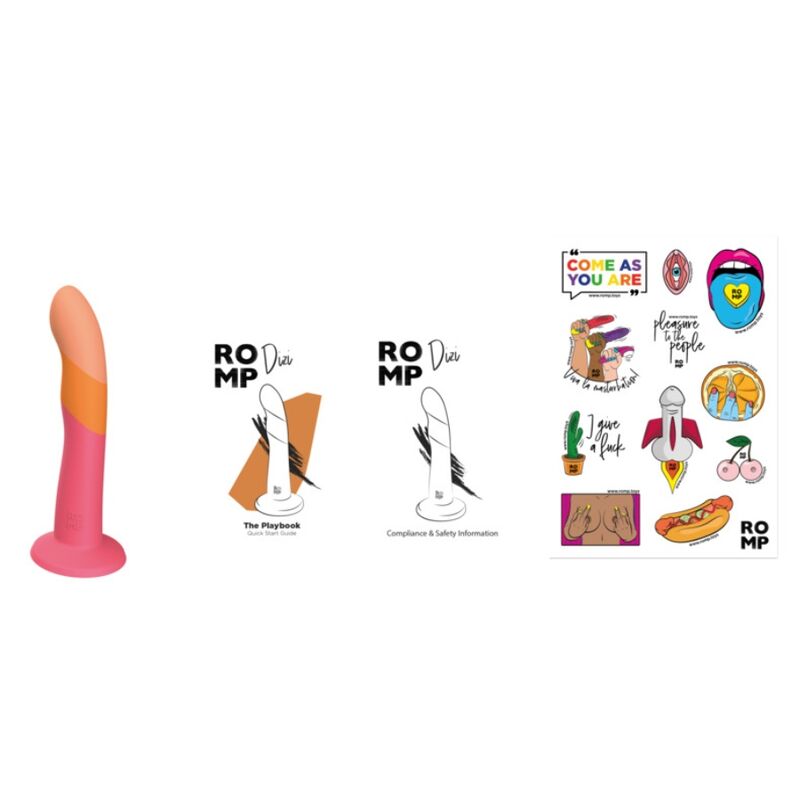 ROMP - DIZI SILICONEN DILDO MET ZUIGNAP DRIEKLEURIG 18 CM