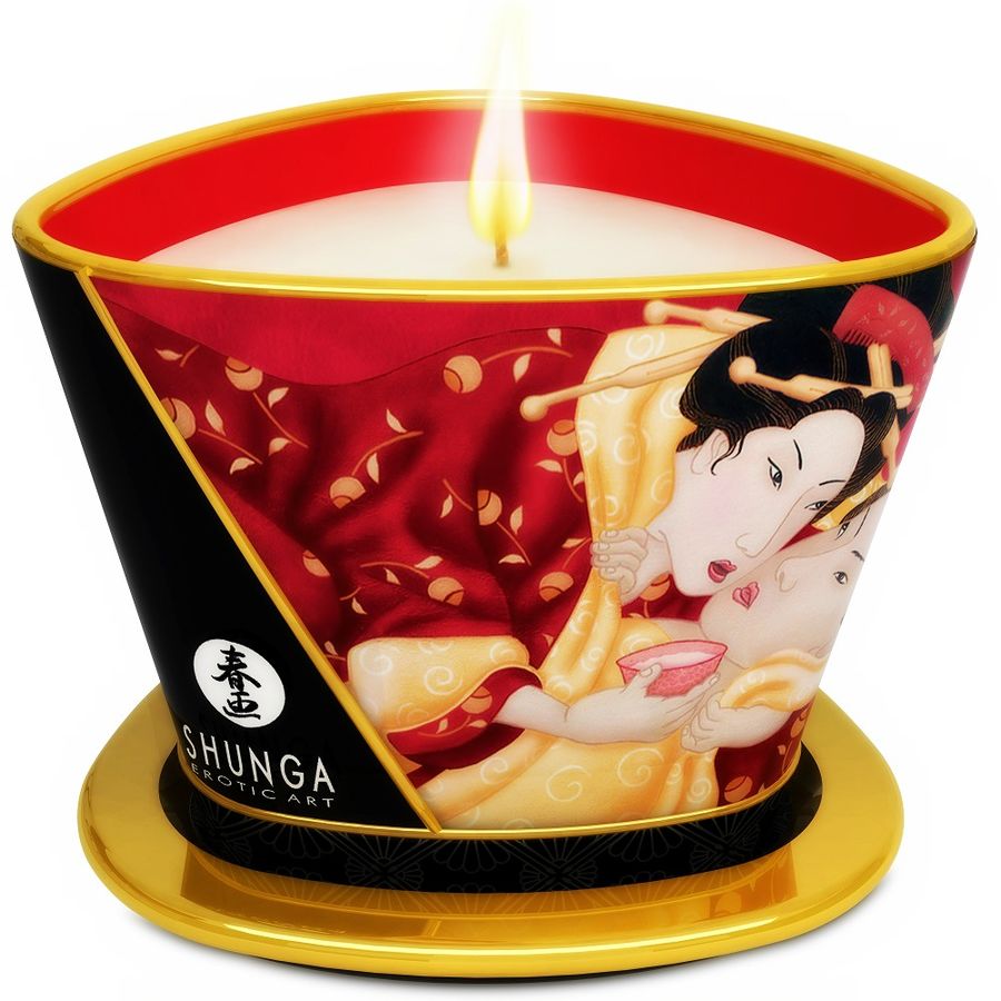 SHUNGA - MINI CARESS BY CANDELIGHT AARDBEIEN EN CAVA MASSAGEKAARS 170 ML