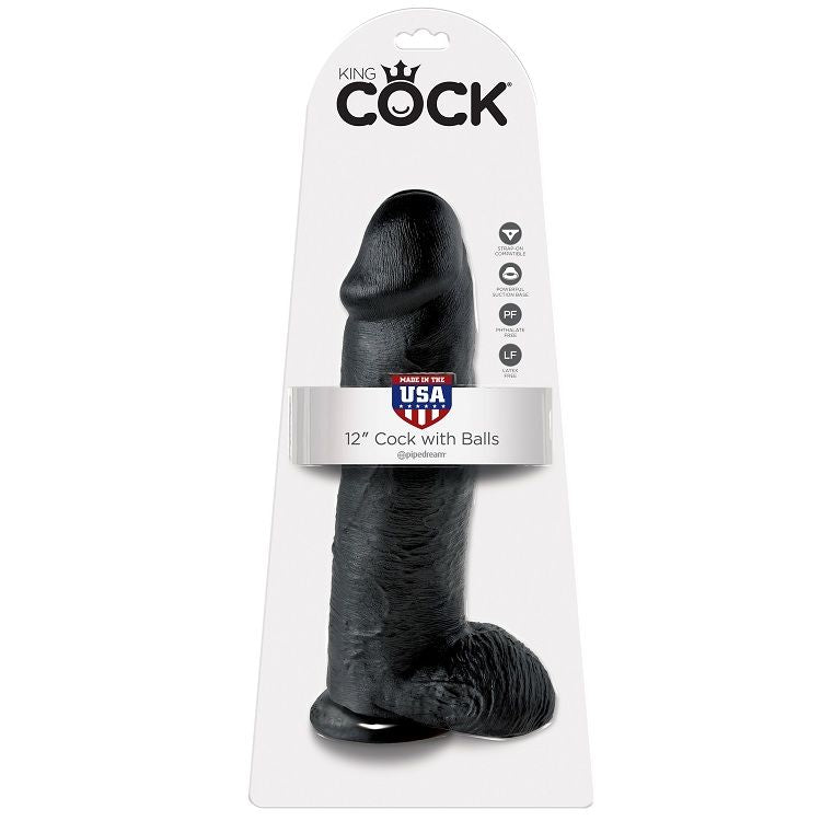 KING COCK - DILDO ZWART MET BALLEN 30,48 CM