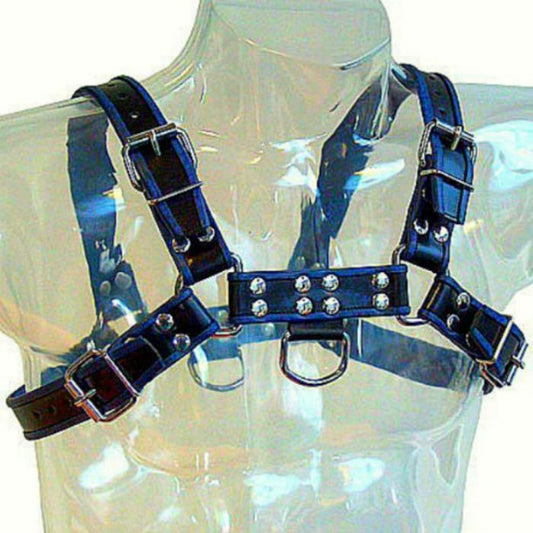 LEREN BODY - BLAUW EN ZWART LEREN HARNAS BORST BULLDOG