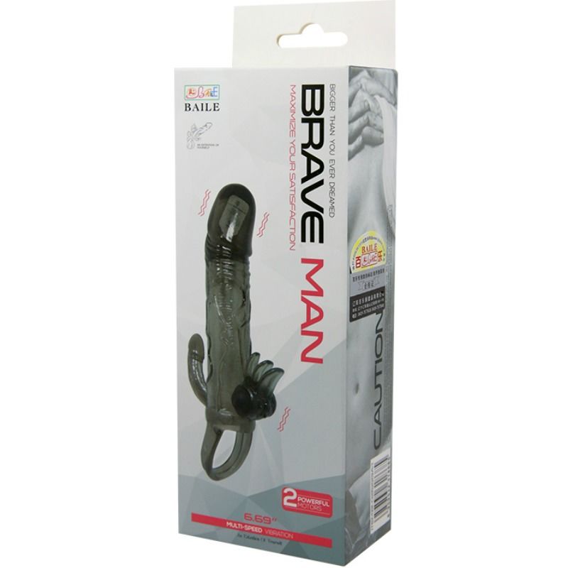 BAILE - BRAVE MAN PENISHOES MET CLITORIS- EN ANALE STIMULATIE DUBBELE KOGEL ZWART 16,5 CM