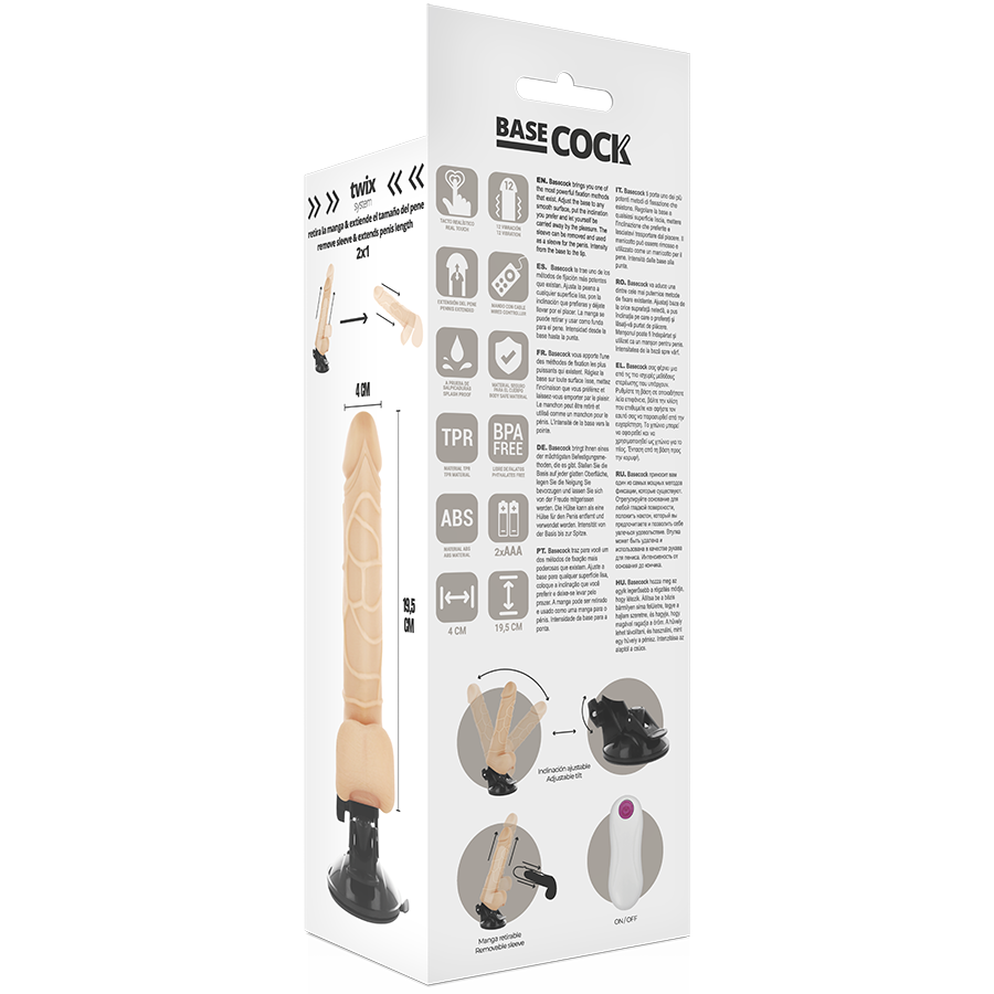 BASECOCK - REALISTISCHE VIBRATOR AFSTANDSBEDIENING NATUURLIJK MET TEELBALLEN 19.5 CM -O- 4 CM