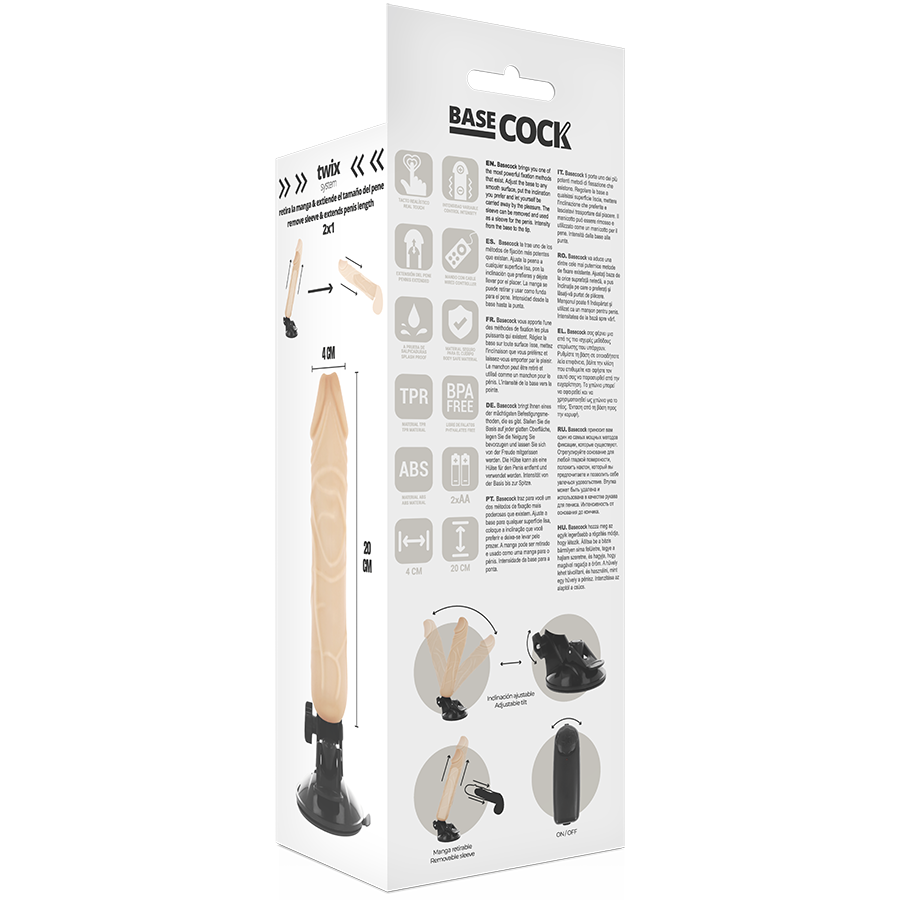 BASECOCK - REALISTISCHE VIBRATOR AFSTANDSBEDIENING HUIDSKLEUR 20 CM -O- 4 CM