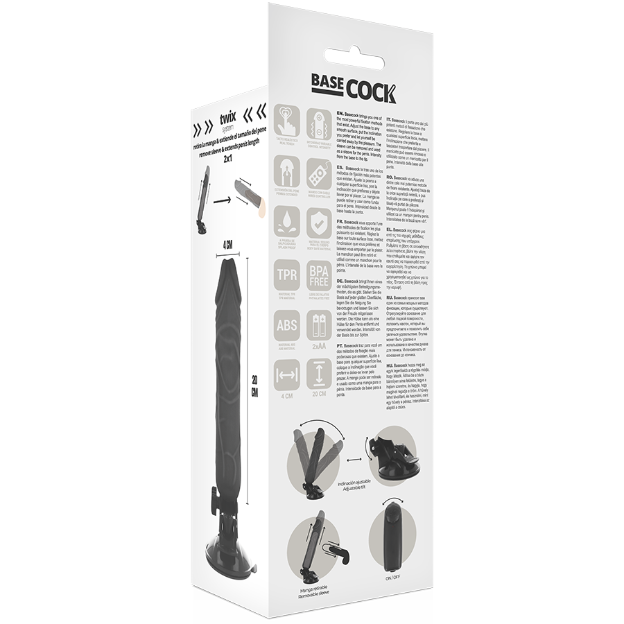 BASECOCK - REALISTISCHE VIBRATOR AFSTANDSBEDIENING ZWART 20 CM -O- 4 CM