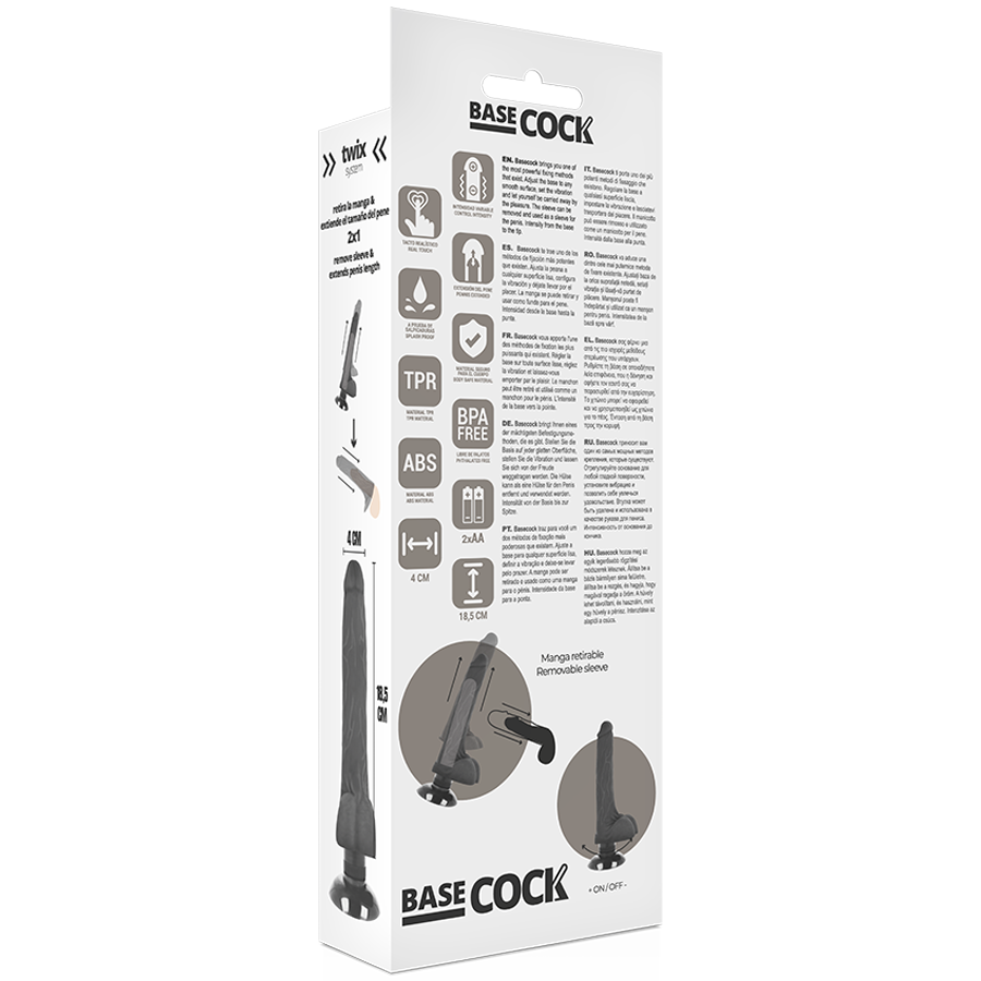 BASECOCK - REALISTISCHE VIBRATOR 2-1 ZWART 18.5 CM -O- 4 CM