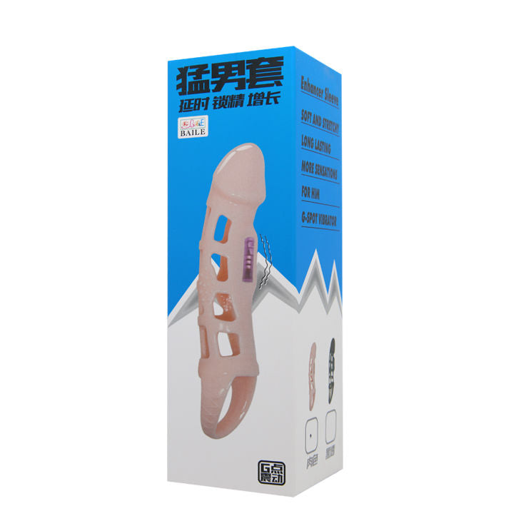 BAILE - PENISVERLENGER HOES MET VIBRATIE EN NATUURLIJKE STRAP 13,5 CM