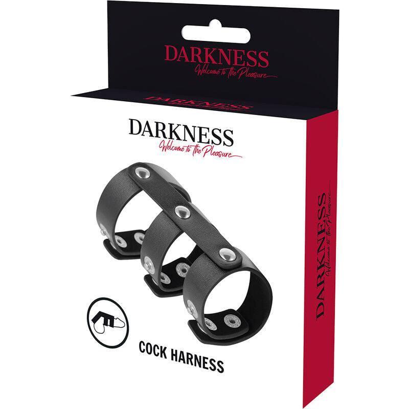 DARKNESS - VERSTELBARE LEREN DUBBELE PENIS- EN TEELBALRING