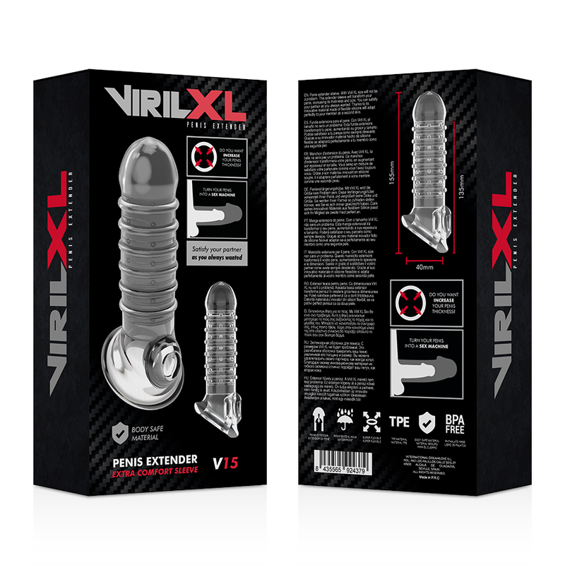 VIRILXL - PENISVERLENGSTUK EN KOKER V15 TRANSPARANT