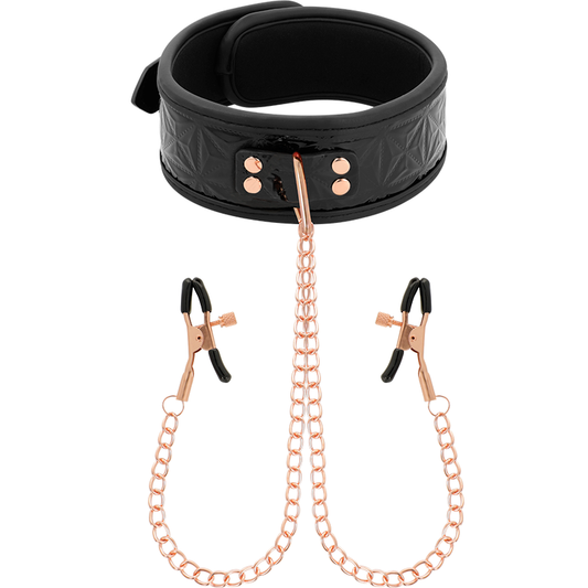 BEGME - ZWARTE HALSBAND MET NIPPELKLEMMEN MET NEOPREEN VOERING