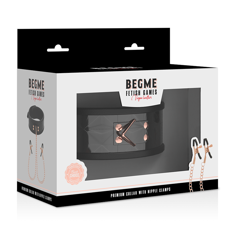 BEGME - ZWARTE HALSBAND MET NIPPELKLEMMEN MET NEOPREEN VOERING