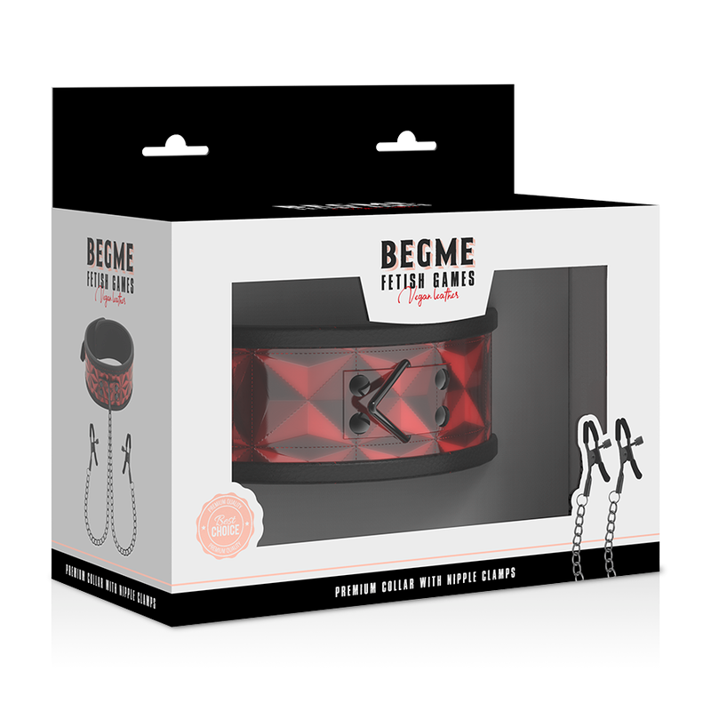 BEGME - RODE EDITIE HALSBAND MET NIPPELKLEMMEN MET NEOPREEN VOERING