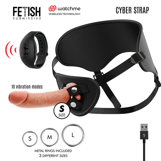 FETISJ SLAAFSE CYBER STRAP - HARNAS MET AFSTANDSBEDIENING DILDO WATCHME S-TECHNOLOGIE