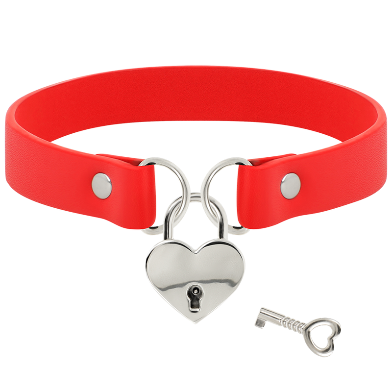 FLIRTATIEVE CHIQUE WENS - RODE VEGAN LEREN KETTING MET HART ACCESSOIRE MET SLEUTEL