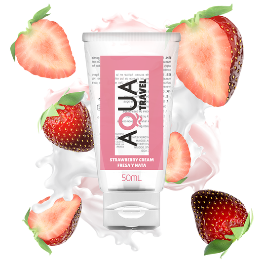 AQUA TRAVEL - GLIJMIDDEL OP WATERBASIS MET AARDBEIENCrèMESMAAK - 50 ML